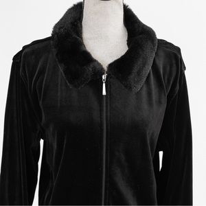 Vintage faux fur collar velour velvet jacket 12/14